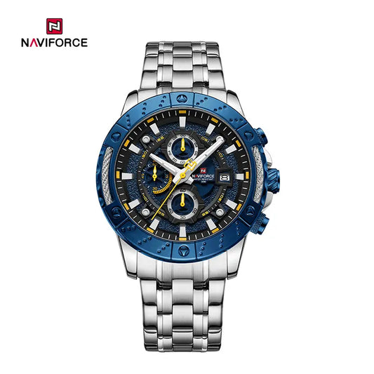 Naviforce NF9227 men's mechanical style watch with black dial and metal strap, showcasing a sleek and modern design.