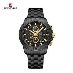 Naviforce NF9227 men's mechanical style wristwatch with black dial and stainless steel band, showcasing a classic men's watch design.