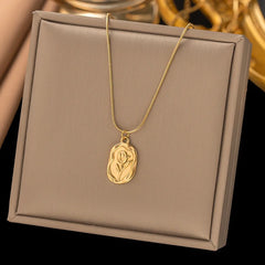 Vintage geometric rose pendant necklace by Tarjah Mart featuring a simple, elegant design on a delicate chain.