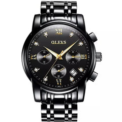OLEVS men's blue dial quartz watch with chronograph and luminous features, stylish men's wristwatch from OLEVS.