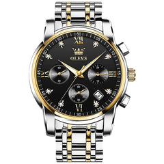 OLEVS 2858 men's blue dial quartz watch with chronograph and luminous features, showcasing a stylish men's wristwatch.