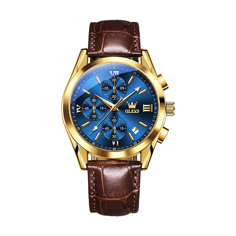 OLEVS 2872 Classic Leather Quartz Watch Gift Round-dial Leather Watchband