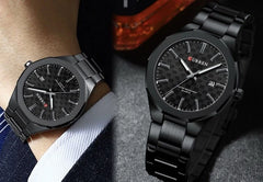 Curren 8477 men's quartz watch with a golden silver finish, stylish and elegant wristwatch for men.