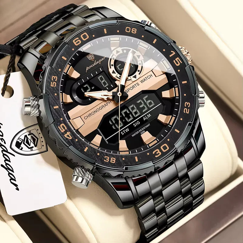 Poedagar E122 Men's Multifunctionality Chronograph Quartz and Digital Watch
