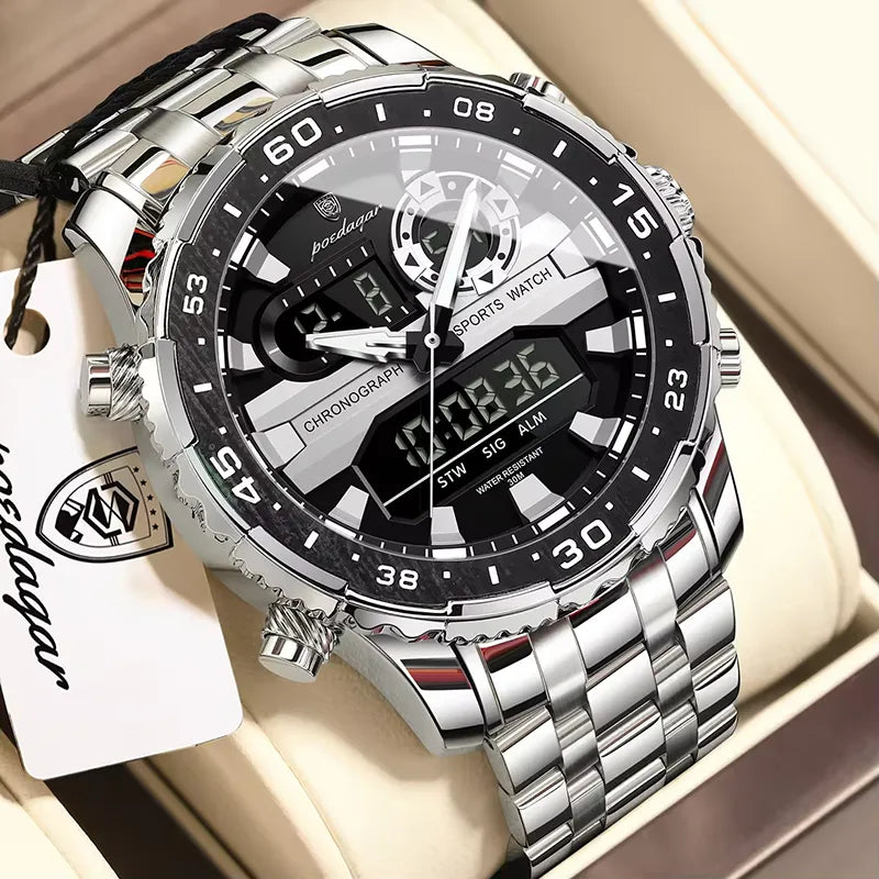 Poedagar E122 Men's Multifunctionality Chronograph Quartz and Digital Watch