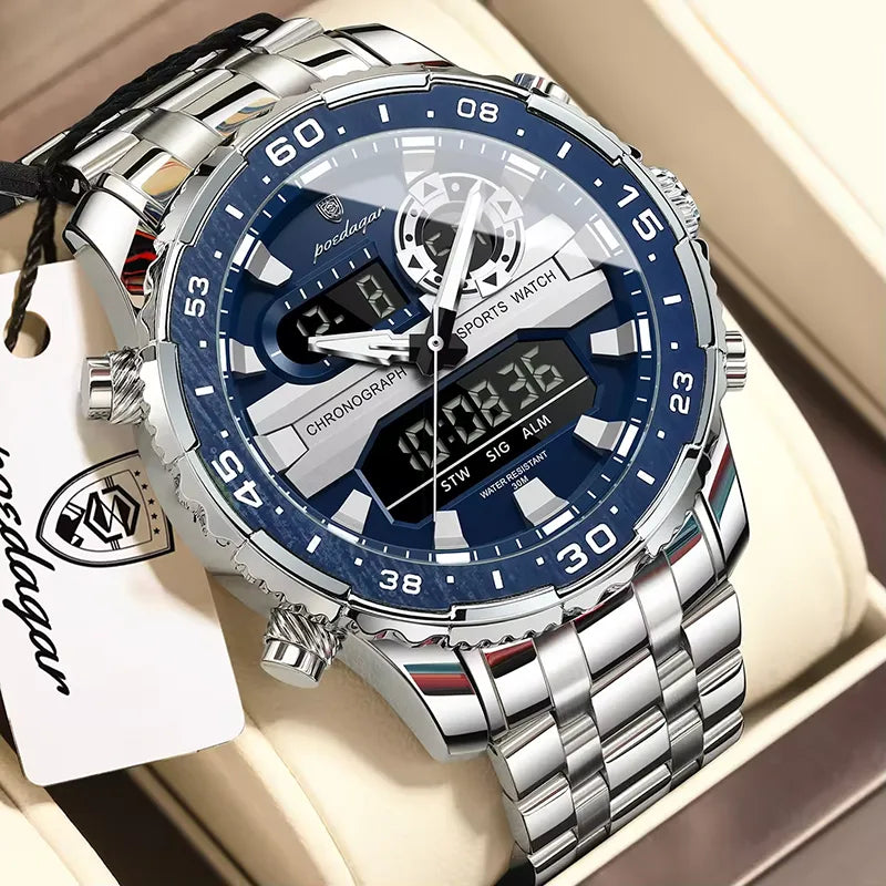Poedagar E122 Men's Multifunctionality Chronograph Quartz and Digital Watch