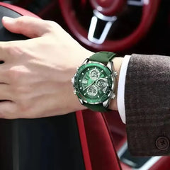 POEDAGAR E108 Men's Dual Display Leather Strap Watch