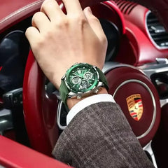 POEDAGAR E108 Men's Dual Display Leather Strap Watch