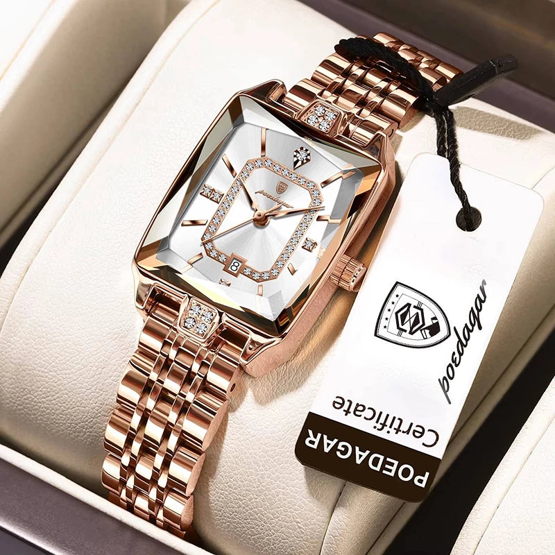 Poedagar 785 luxury women's beige quartz watch with a sleek round face and elegant design, showcasing the classic timepiece style.