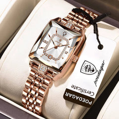 Poedagar 785 luxury women's beige quartz watch with a sleek round face and elegant design, showcasing the classic timepiece style.