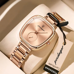 Poedgar 783 luxury women's quartz watch with waterproof white face and beige strap, elegant and stylish accessory.