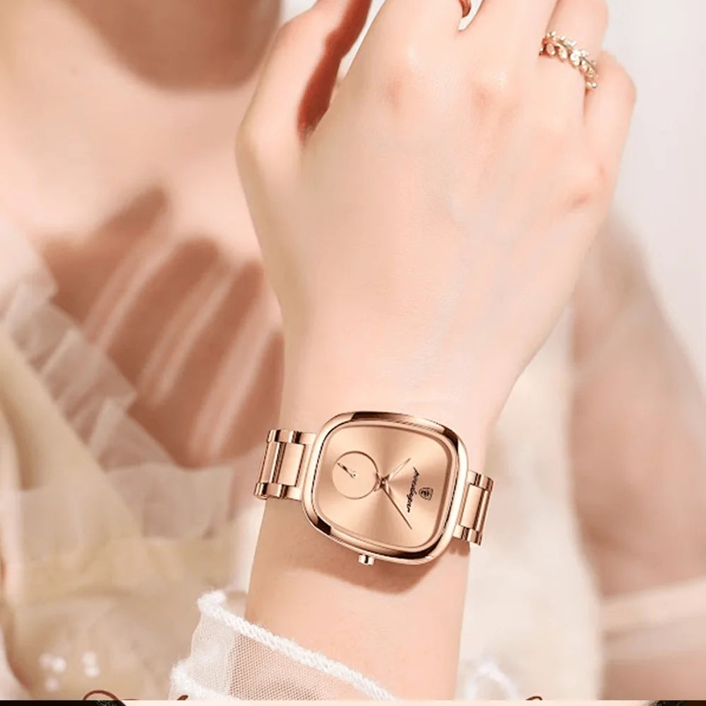 Poedgar 783 luxury women's quartz watch with white waterproof design and beige strap, elegant and stylish timepiece.