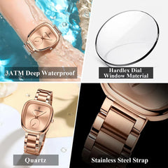 Poedgar 783 luxury women's quartz watch with white dial, stainless steel strap, and waterproof design.