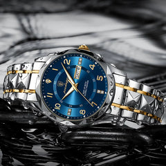 Poedagar 858 luxury waterproof men's watch with a sleek black dial and stainless steel strap, showcasing elegant design and durability.