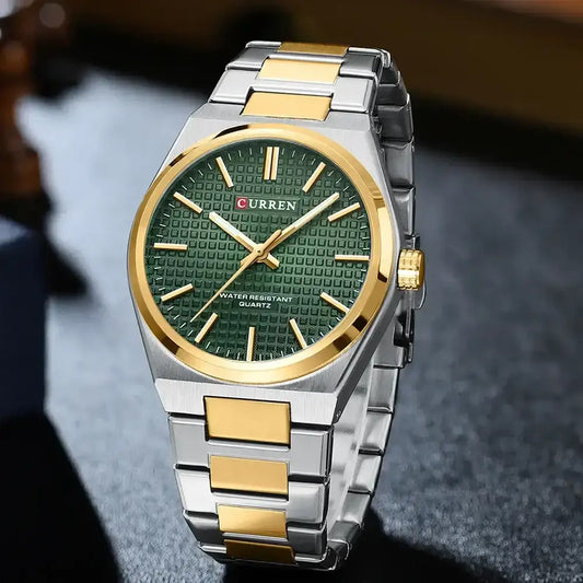 Curren 8439 classic men's quartz watch with black dial and stainless steel strap, stylish men's wristwatch.