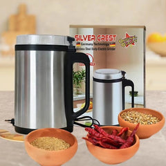 Silver Crest RAK 3550w electric mini spice grinder from Tarjah Mart, showing the compact stainless steel grinder with lid.
