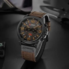 Men's Curren 8314 leather strap watch with a sleek black dial and silver case, stylish and durable men's wristwatch.