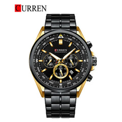 Curren 8399 men's stainless steel watch showing a sleek silver dial and metal band on a white background.