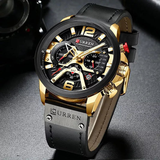 Men's Curren 8329 leather strap watch with a round dial and black leather band, showcasing a stylish and modern men's timepiece.