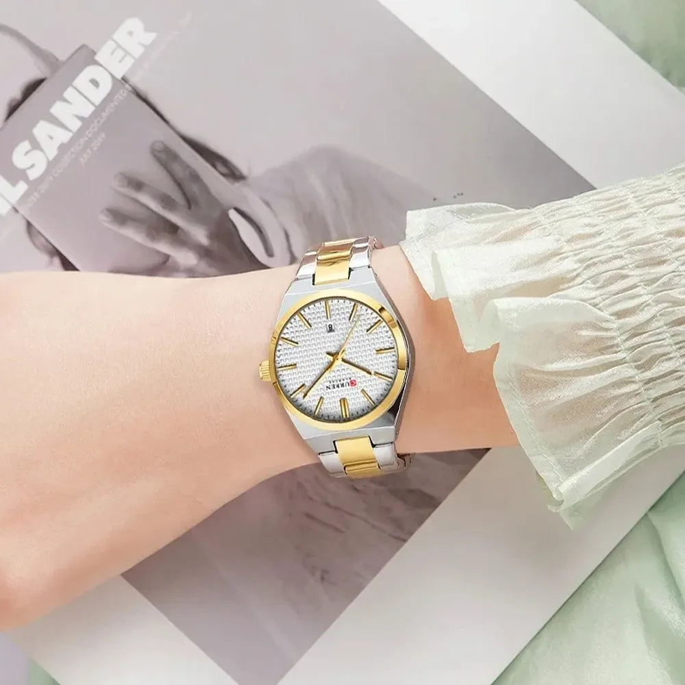 Elegant Curren 8439 women's fashion luxury watch with a silver band and stylish dial, showcasing modern women's wristwear.
