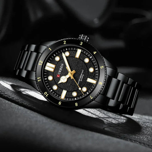 Curren 8450 men's stainless steel watch with black dial and silver band, stylish men's wristwatch for everyday wear