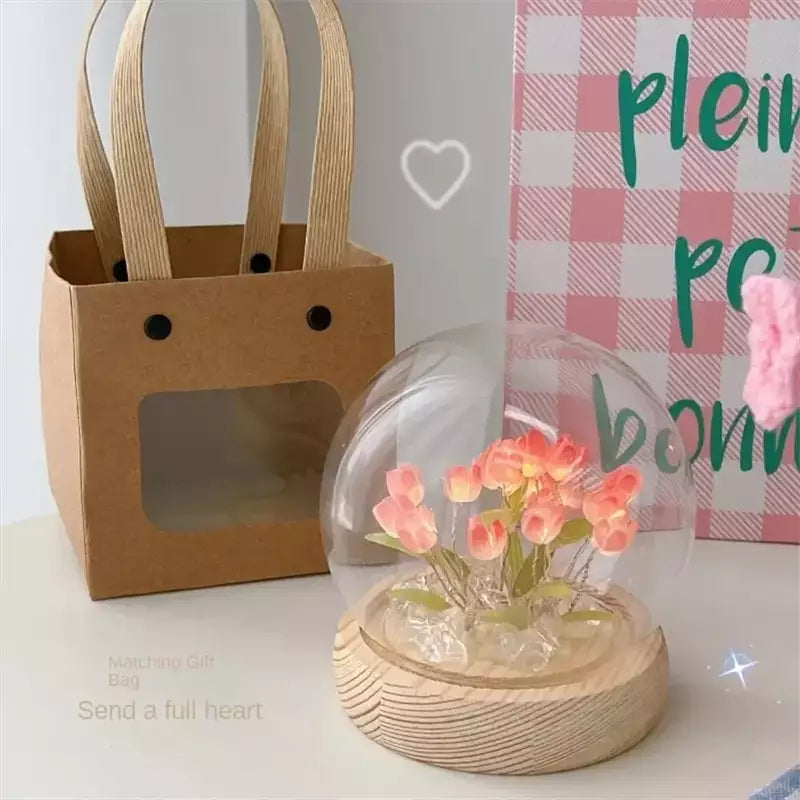 Artificial Tulip Night Light with Transparent DIY Bedside Lamp LED Night Light