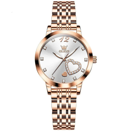 OLEVS 5189 luxury ladies steel band watch showcasing a sleek women’s watch with a polished stainless steel strap and elegant dial.