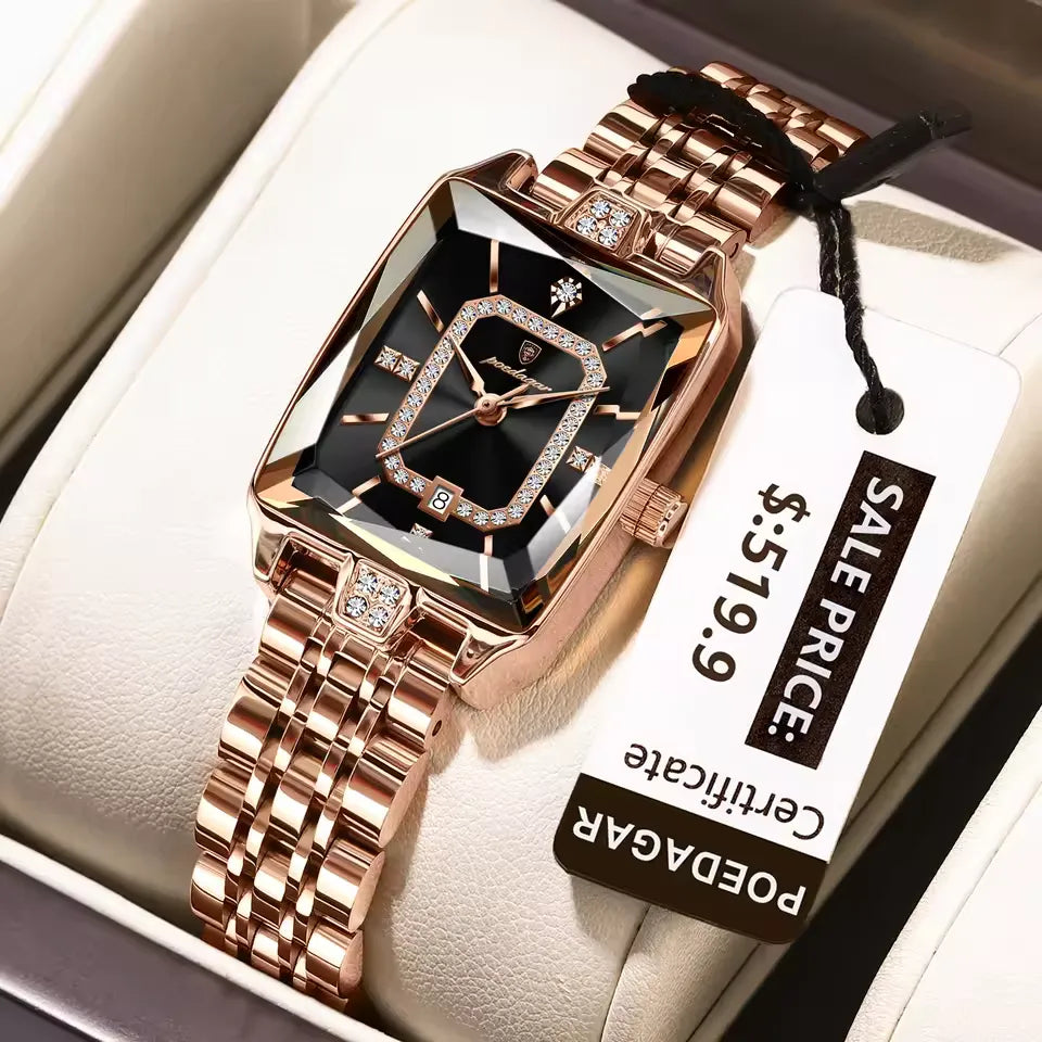 Poedagar POEDAGAR 785 luxury women’s quartz watch with a brown leather strap and round dial, elegant and stylish for women.