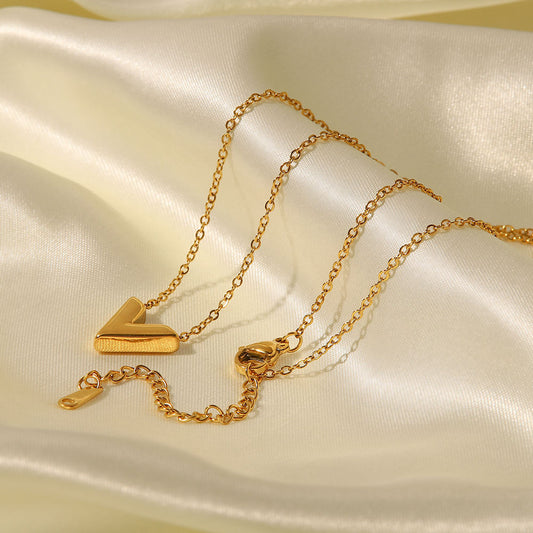 Stainless steel V-shaped luxury pendant necklace for girls with a sleek design and polished finish, by Tarjah Mart.